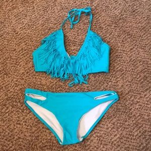 Blue Fringe Bikini -Small